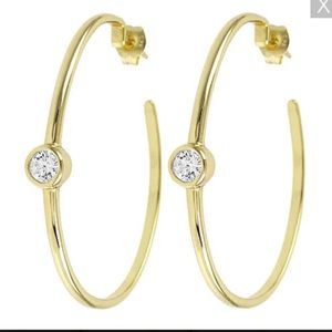 NWT Gold Overlay on STERLING SILVER 0.50 CARAT‎ CZ LARGE ROUND HOOP EARRINGS.